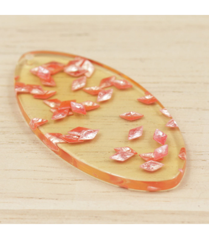 Pendentif Ovale Plein en acrylique Orange Eclats Saumon Biais