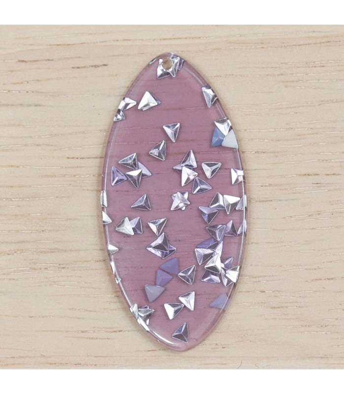 Pendentif Ovale Plein en acrylique Violet Eclats Argentés