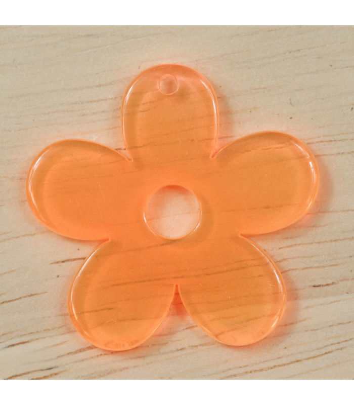 Pendentif Fleur Evidée en acrylique orange transparent