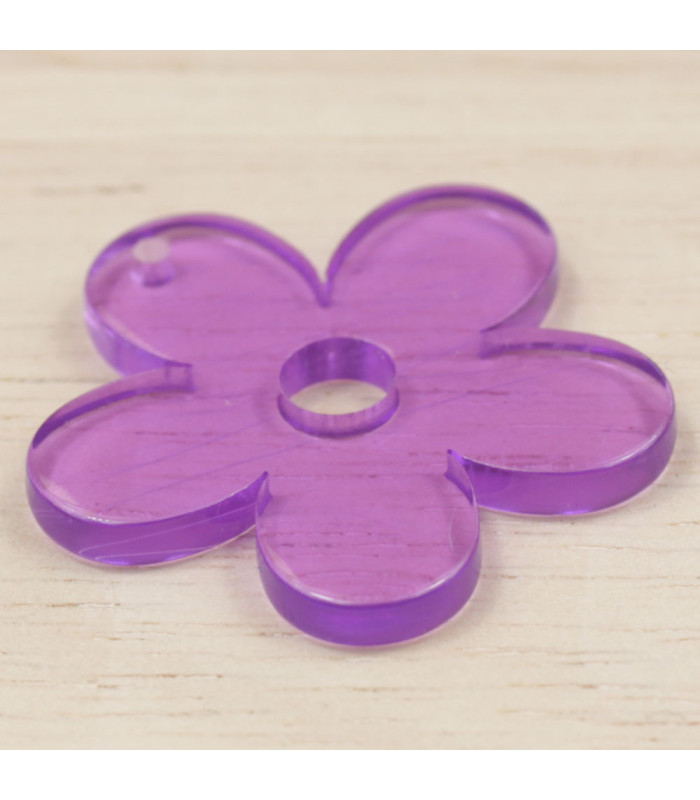 Pendentif Fleur Evidée en acrylique violet transparent biais