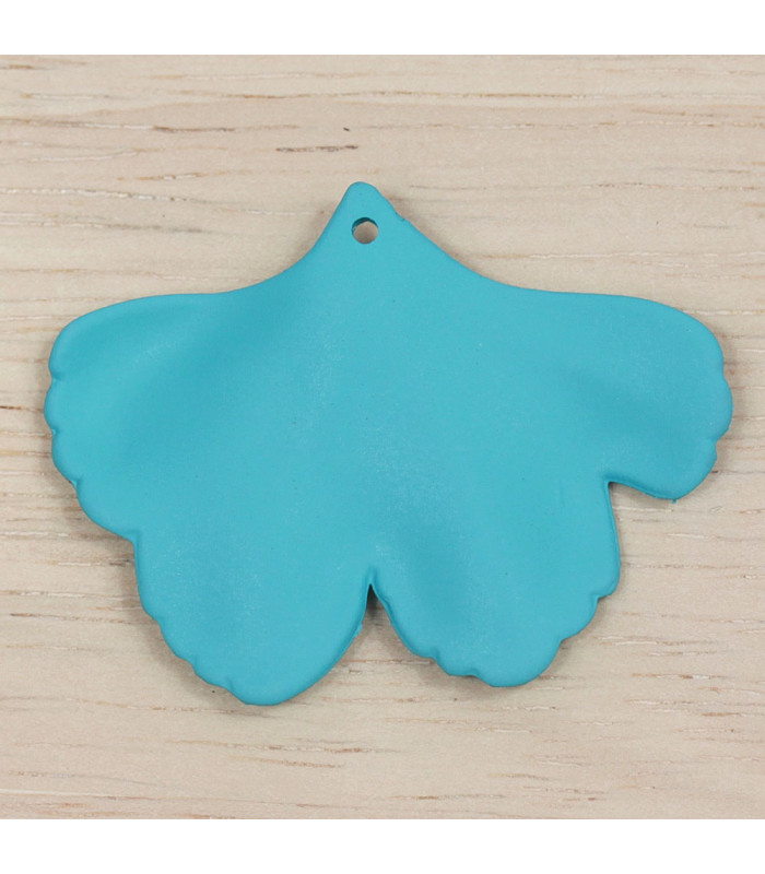 Pendentif Feuille Gingko en acrylique mat bleu turquoise dos