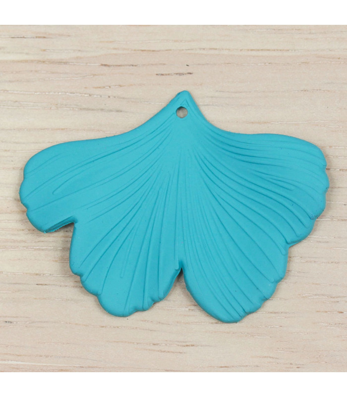 Pendentif Feuille Gingko en acrylique mat bleu turquoise