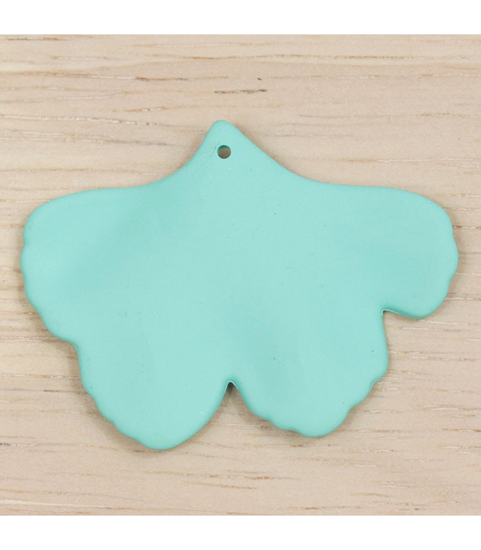 Pendentif Feuille Gingko en acrylique mat vert d'eau dos