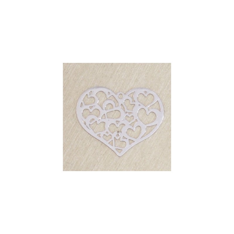 Breloque Laser Cut coeur argenté