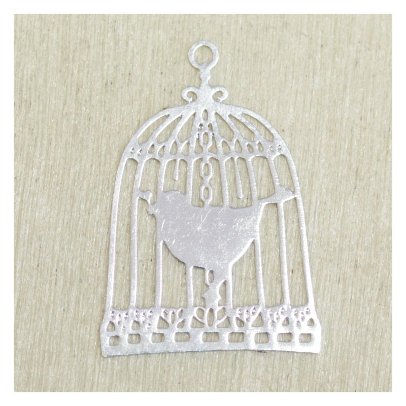 Breloque Laser Cut cage à oiseau argenté