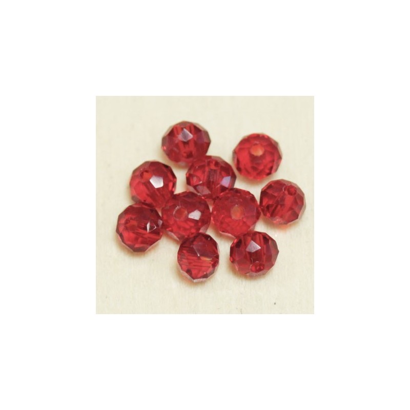 Perles en cristal à facettes - Coussin  - 3x4mm - Rouge Transparent - Lot de 50