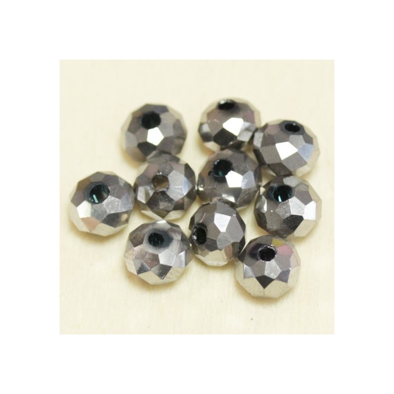 Perles en cristal à facettes - Coussin  - 4,5x6mm - Argenté Foncé Opaque - Lot de 50