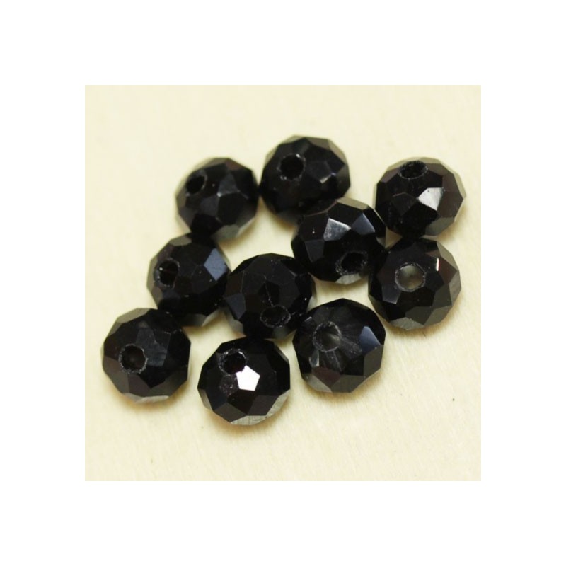 Perles en cristal à facettes - Coussin  - 4,5x6mm - Noir Opaque - Lot de 50