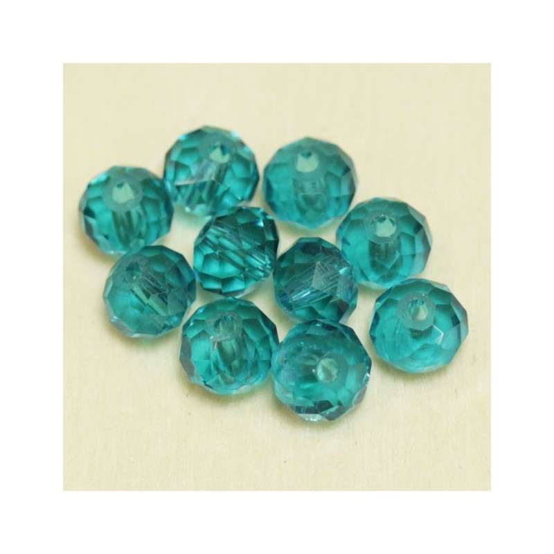 Perles en cristal à facettes - Coussin  - 4x5,5mm - Bleu Turquoise Foncé Transparent - Lot de 50