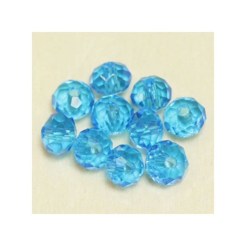 Perles en cristal à facettes - Coussin  - 4x5,5mm - Bleu Turquoise Transparent - Lot de 50