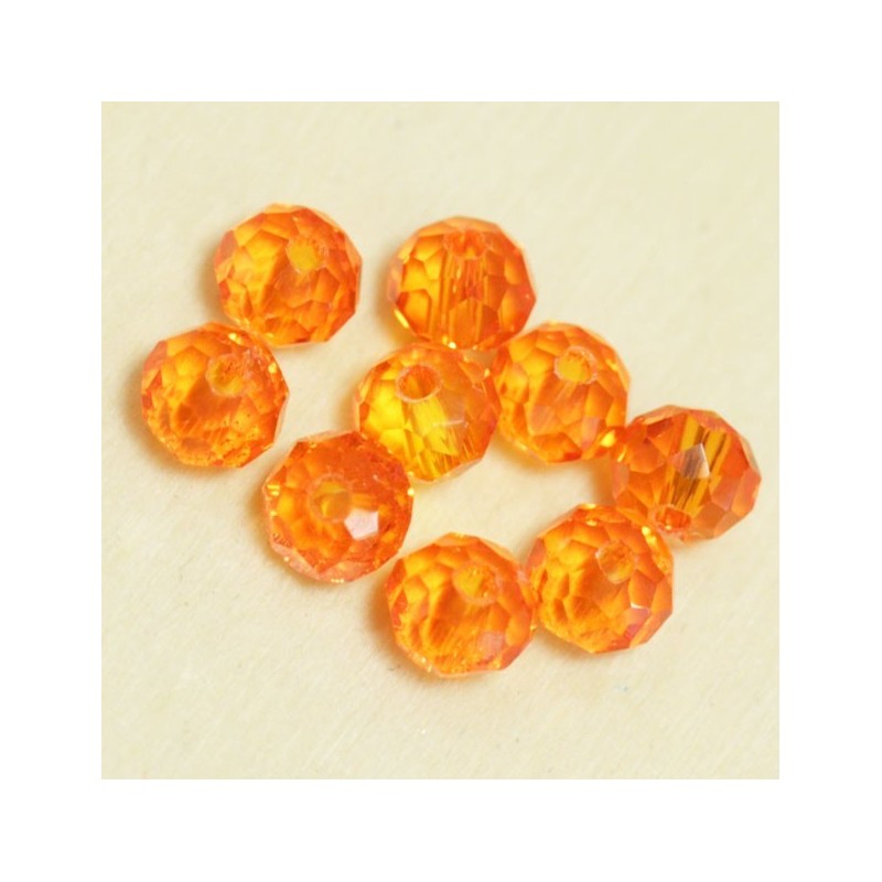 Perles en cristal à facettes - Coussin  - 4x5,5mm - Orange Foncé Transparent - Lot de 50