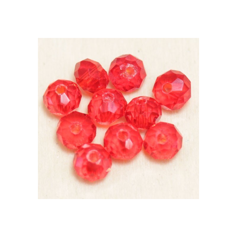 Perles en cristal à facettes - Coussin  - 4x5,5mm - Rouge Transparent - Lot de 50