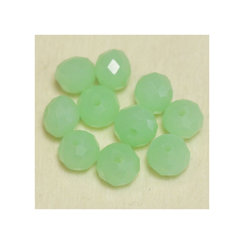 Perles en cristal à facettes - Coussin  - 4x5,5mm - Vert Clair Laiteux - Lot de 50