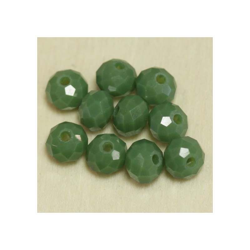 Perles en cristal à facettes - Coussin  - 4x5,5mm - Vert Kaki Opaque - Lot de 50