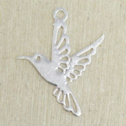 Breloque Laser Cut - Oiseau colibri - 15x13mm - Argenté