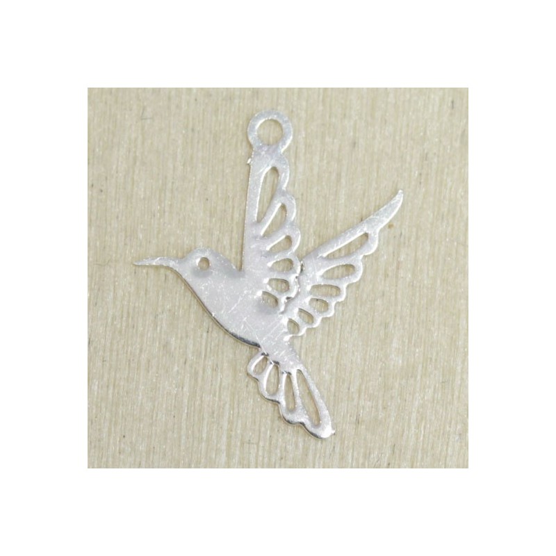 Breloque Laser Cut oiseau colibri argenté