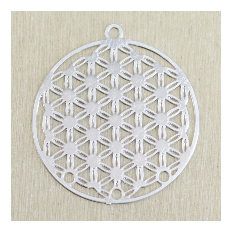 Breloque Laser Cut rond fleur de vie argenté