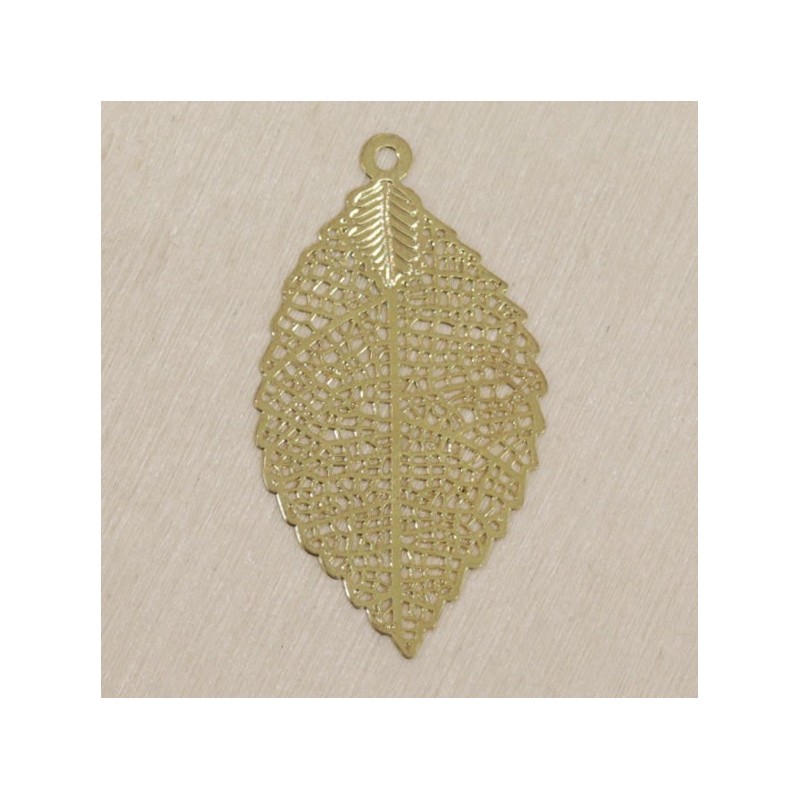 Pendentif Laser Cut - Feuille - 39x22mm - Doré