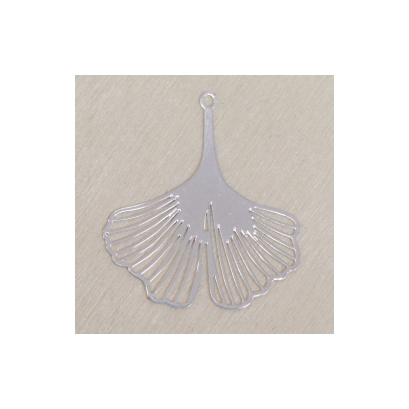 Pendentif Laser Cut - Feuille ginkgo - 33x29mm - Argenté