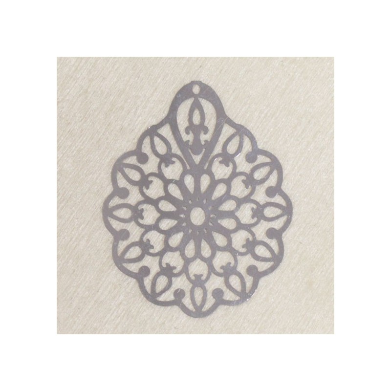 Pendentif Laser Cut - Goutte - 36x29mm - Argenté foncé