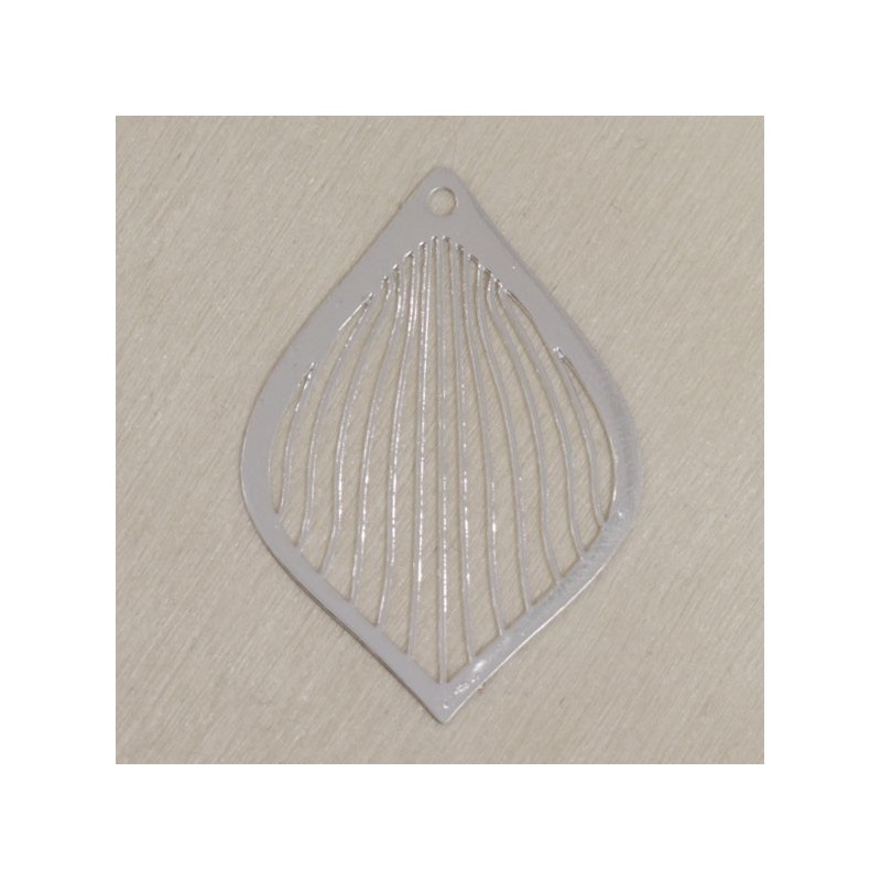 Pendentif Laser Cut - Goutte pointue striée - 37x27mm - Argenté