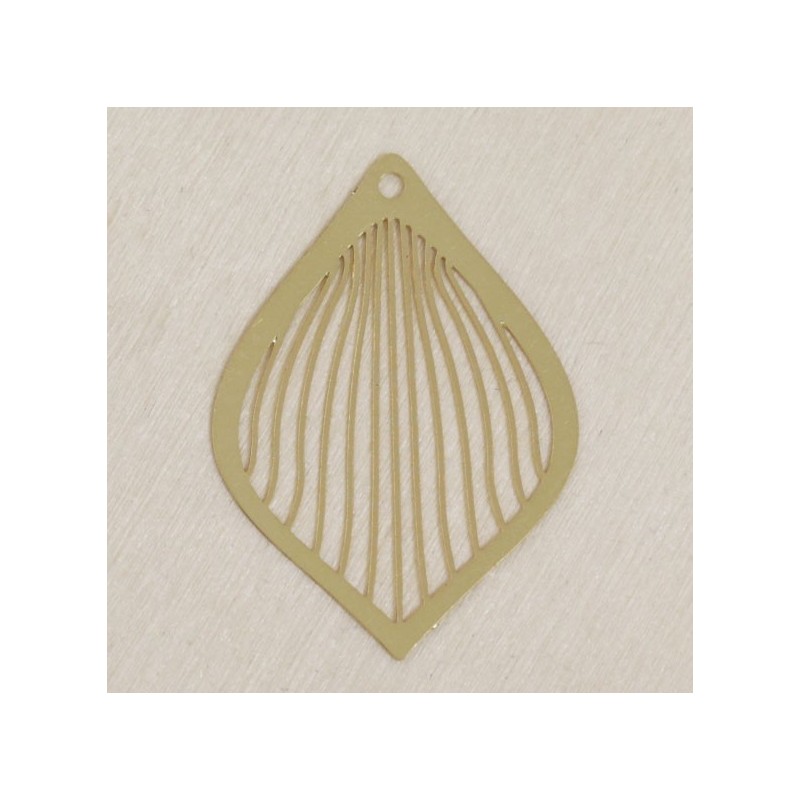 Pendentif Laser Cut - Goutte pointue striée - 37x27mm - Doré