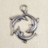 Breloque Cercle de Dauphins - 20x17mm - Argenté foncé