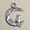 Breloque Lune avec chat - 24x19mm - Argenté foncé