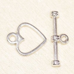 Fermoir Toggle T Coeur 15mm - Argenté