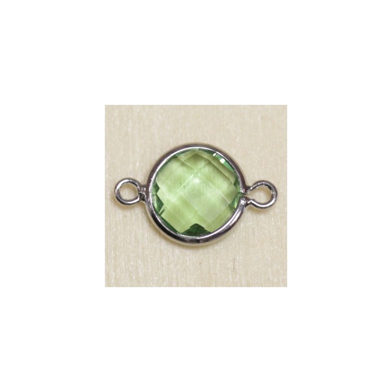 Connecteur cristal - 14x8mm - Rond 7mm - Argenté et vert clair