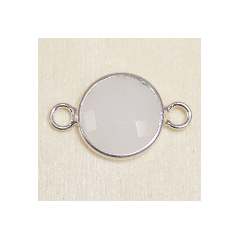 Connecteur cristal - 20x13mm - Rond 12mm - Argenté et blanc laiteux