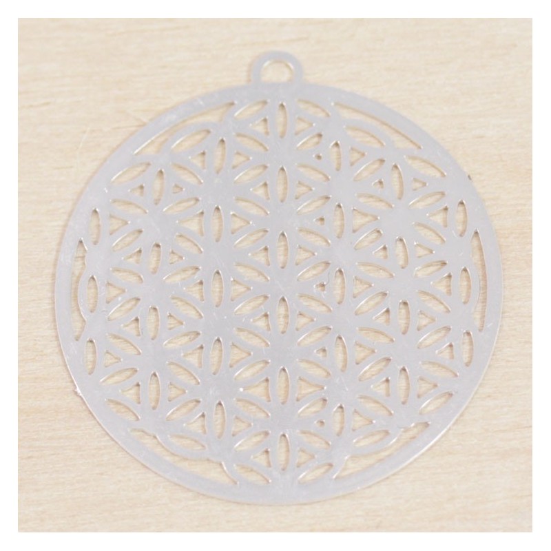 Breloque Laser Cut rond fleur de vie argenté