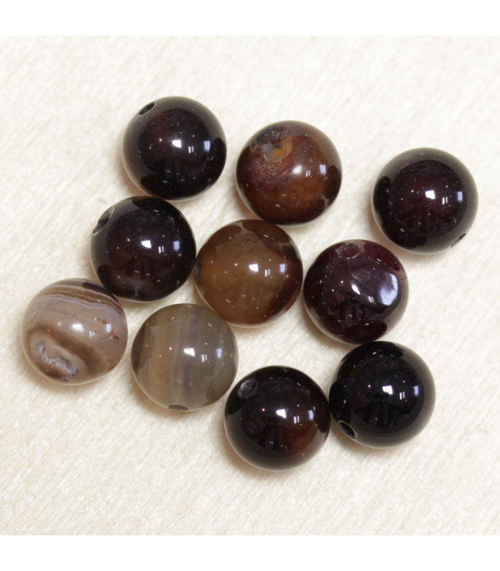 Perles en pierre naturelle ou Gemme - Agate Teintée Marron - 8mm - Lot de 10 perles