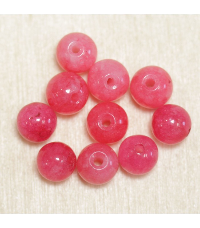 Perles en pierre naturelle ou Gemme - Jade Rose Teintée - 6mm - Lot de 10 perles