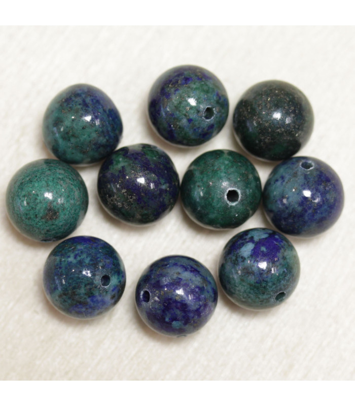 Perles en pierre naturelle ou Gemme - Chrysocolle Azurite - 10mm - Lot de 10 perles