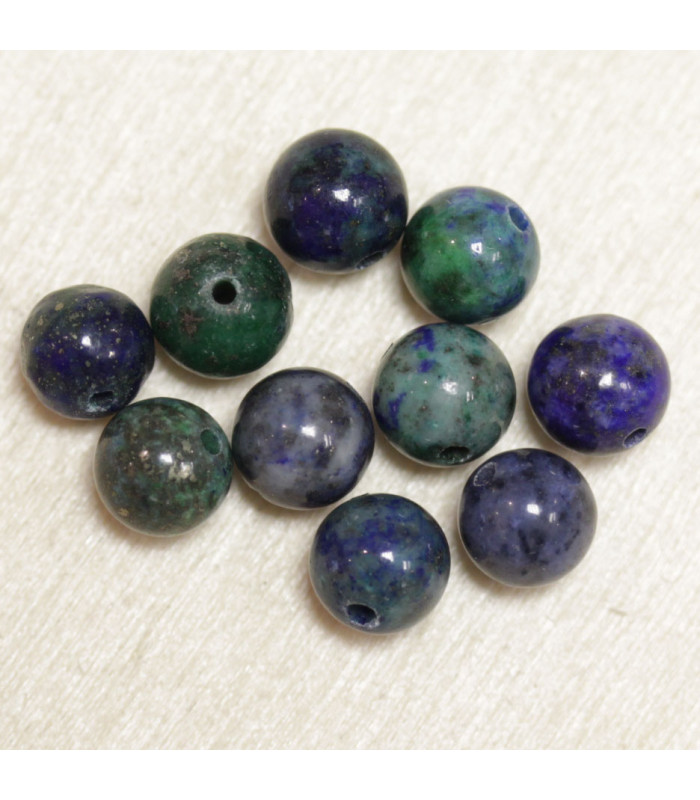 Perles en pierre naturelle ou Gemme - Chrysocolle Azurite - 6mm - Lot de 10 perles