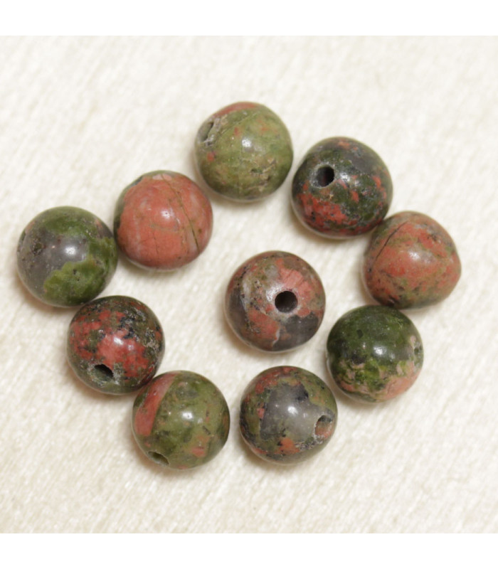 Perles en pierre naturelle ou Gemme - Unakite - 6mm - Lot de 10 perles