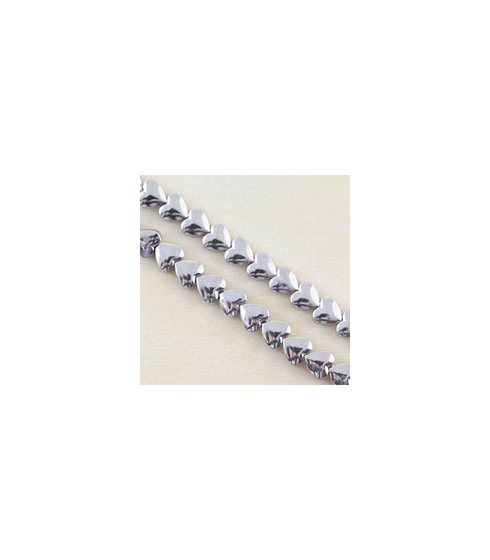 Fil de 38cm en Perles en Hématite Synthétique Galvanisée - Coeur Plat 6x6x3mm - Argenté Foncé