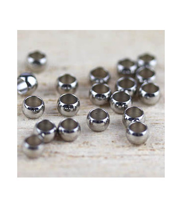 Perles à Ecraser 3x2mm Trou de 1,8mm - Acier inoxydable - Argenté Foncé - Lot de 20