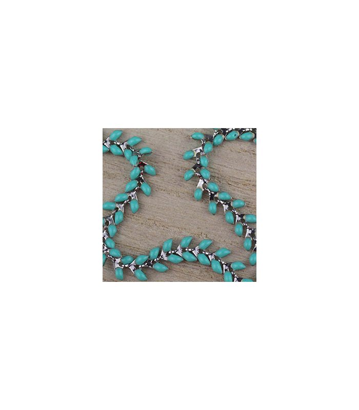 Chaîne Chevron en mailles Epis Emaillés - 20cm - Argenté foncé et Bleu turquoise