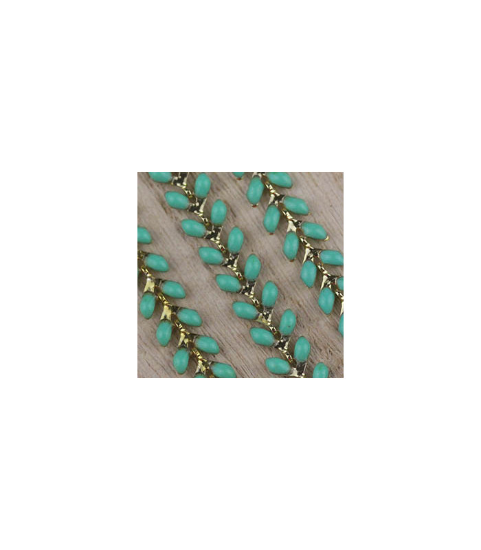 Chaîne Chevron en mailles Epis Emaillés - 20cm - Doré et Bleu turquoise