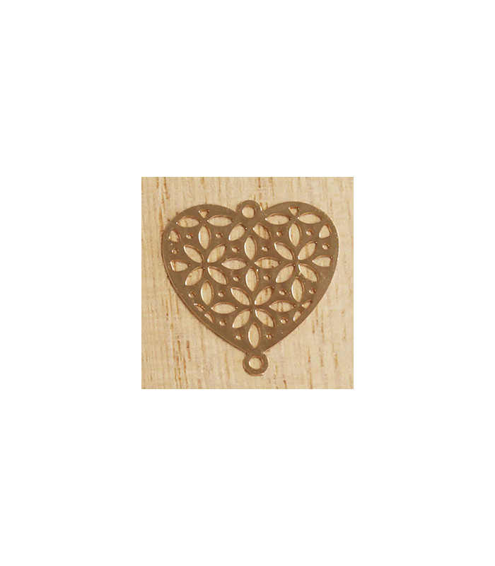 breloque laser cut coeur fleur rose doré