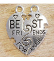 Breloque - Cœur Best Friends 2 éléments - 30x24mm - Argenté foncé