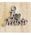 Breloque - I Love Music - 20x16mm - Argenté foncé