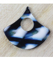 Pendentif Triangle Arrondi Évidé - Écaille de Tortue Marbré Blanc Noir et Bleu - 31x34mm - Acétate