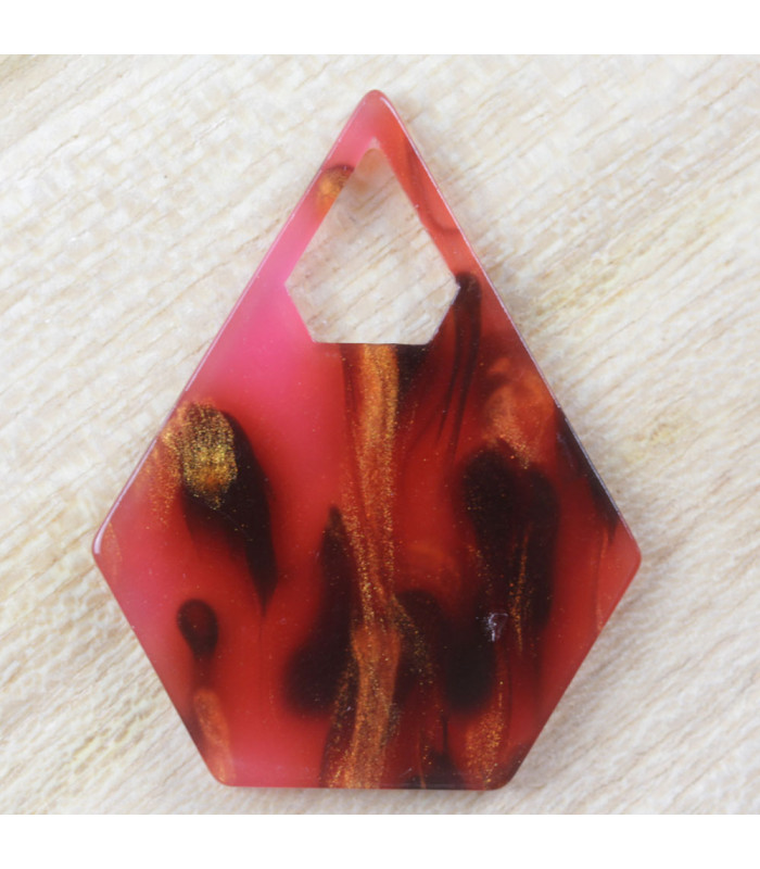 Pendentif Pentagone marbré Rouge Cuivre acrylique