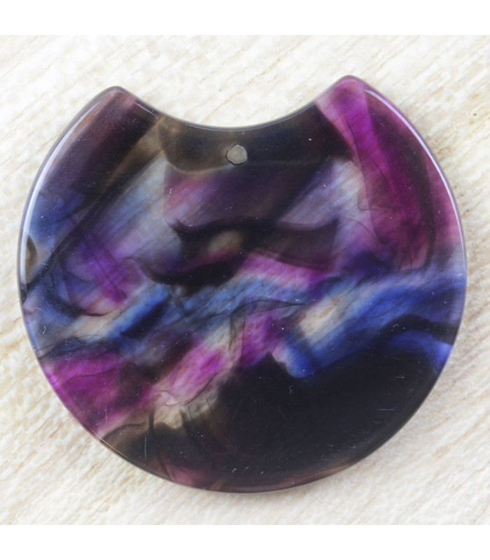 Pendentif Rond Coupé écaille de Tortue Marbré bleu et violet acétate