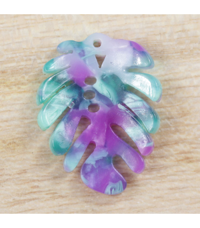 Pendentif Feuille de Monstera violet et Bleu acétate