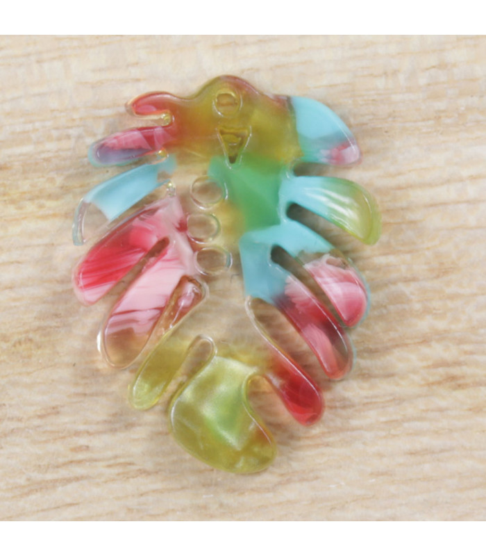 Pendentif Feuille de Monstera multicolore acétate