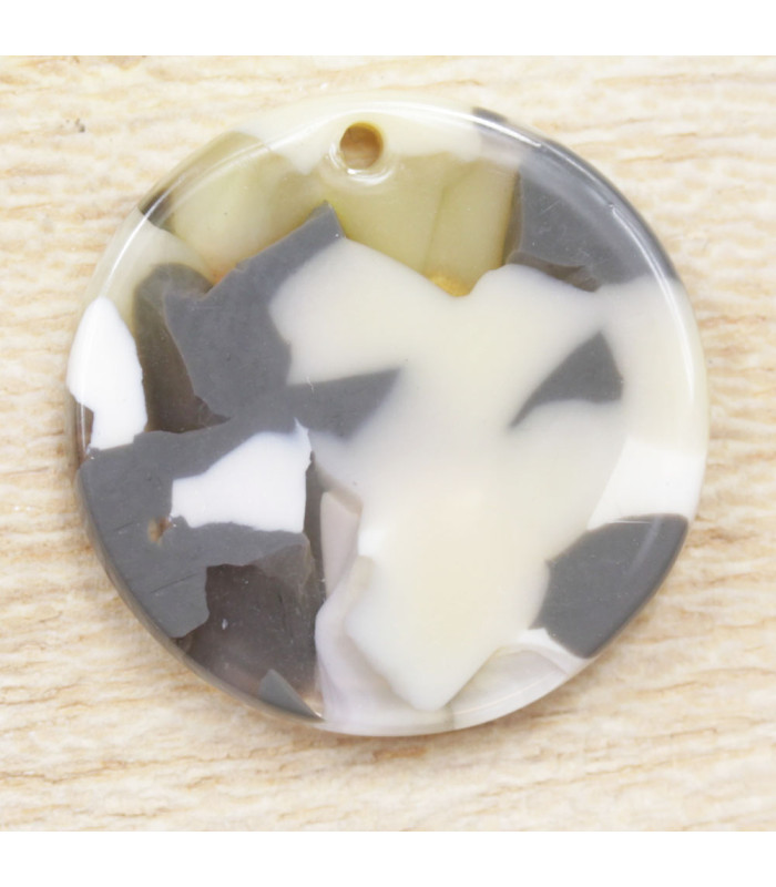 Pendentif Rond Plein gris et Jaune acétate